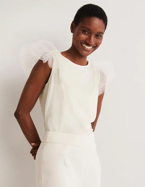 Tulle Shoulder Jersey Top - Ivory | Boden US | Boden (US)