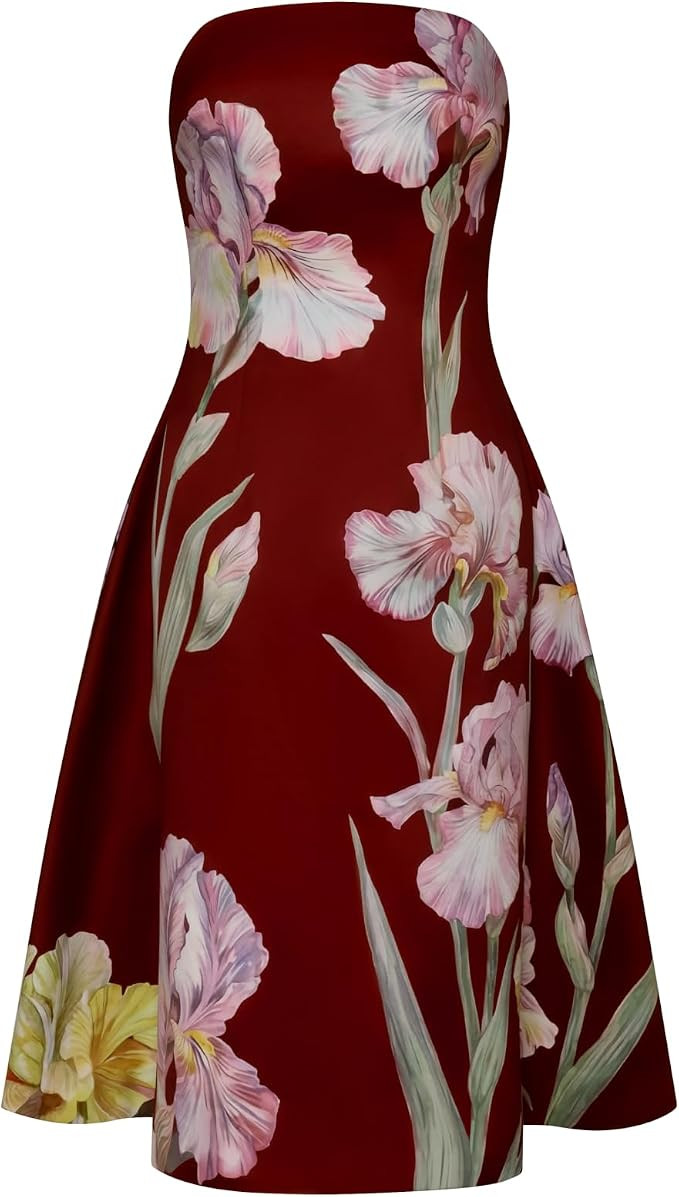 JW PEI Women's Iris Floral Print Strapless A-Line Dress | Amazon (US)