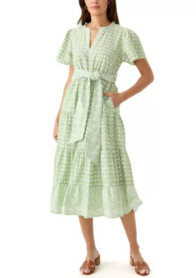 Crown & Ivy™ Women's Printed Belted Midi Dress | Belk