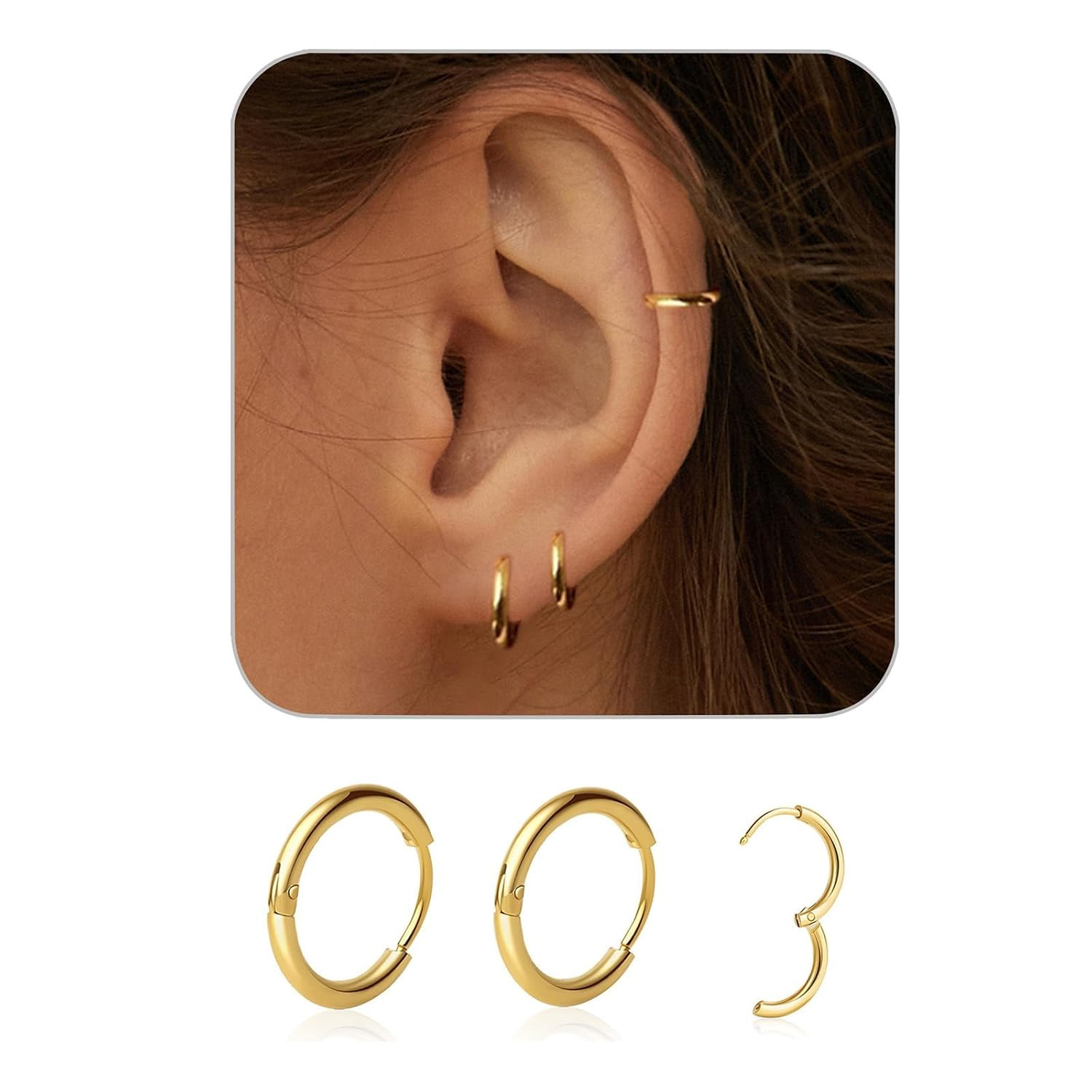 1 Pair 6mm Small Hoop Earrings for Women, Huggie Hoop Earrings (Gold/1.6mm) | Amazon (US)