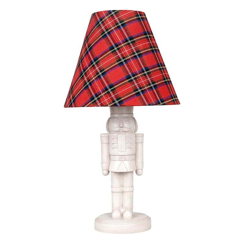 Nutcracker Lamp With Plaid Shade, 18", White, Resin, sold by At Home | At Home