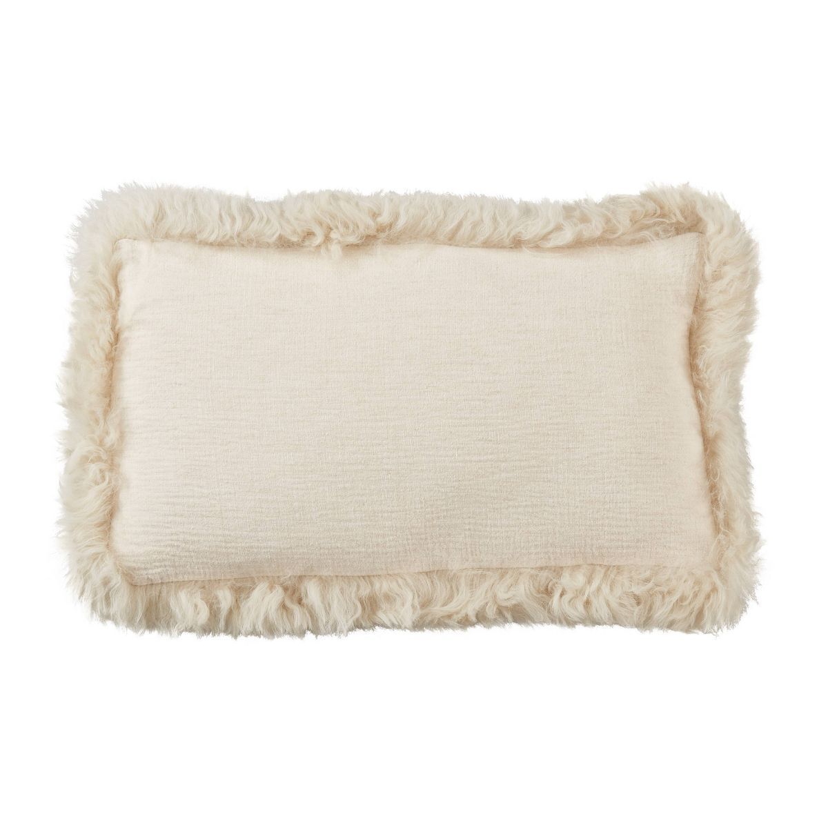 12"x20" Oversize Luxurious Linen Poly Filled with Plush Lamb Fur Border Lumbar Throw Pillow - Sar... | Target