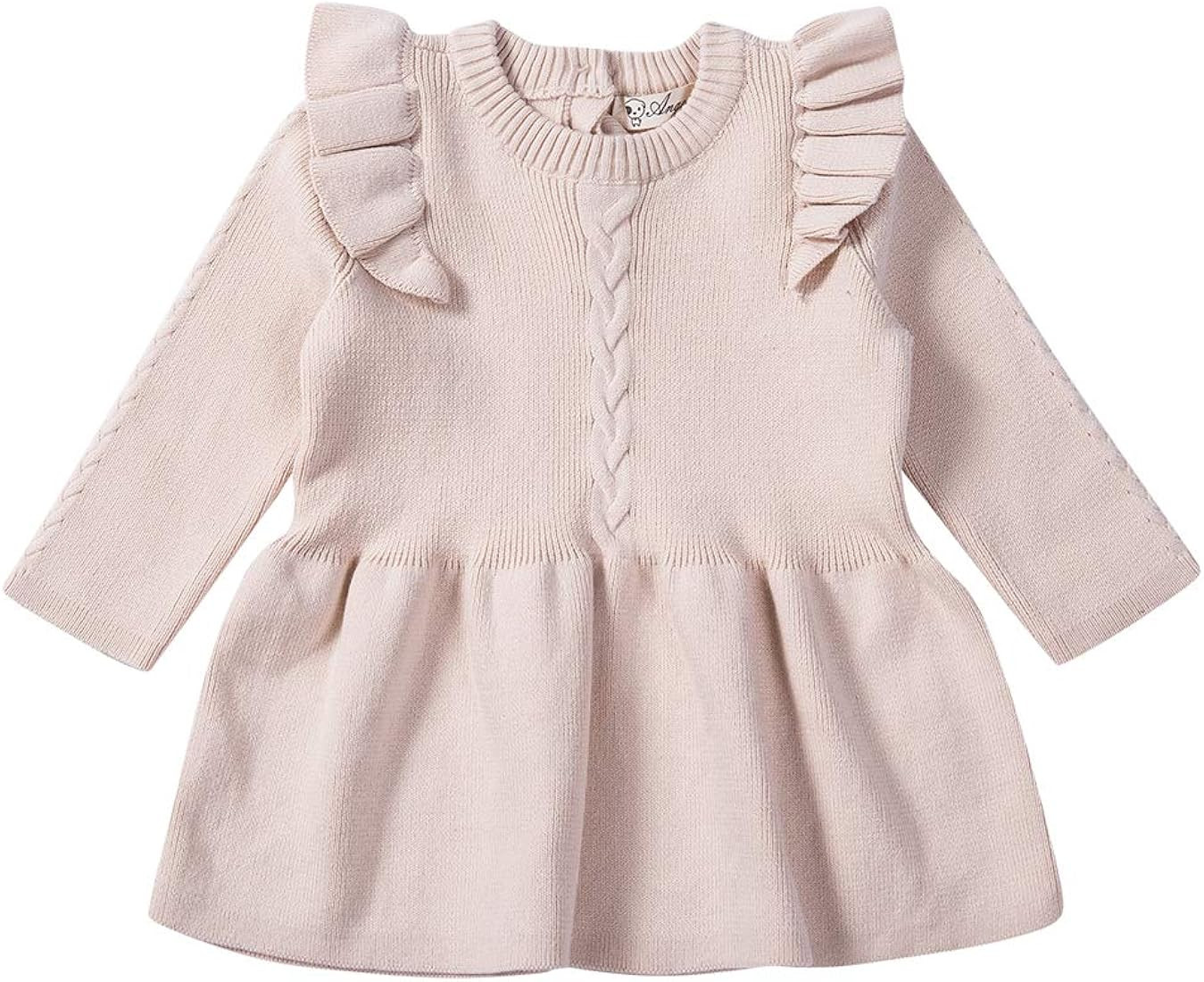 Infant Toddler Baby Girl Pleated Dress Solid Longsleeve Knit Sweater Winter Dress | Amazon (US)