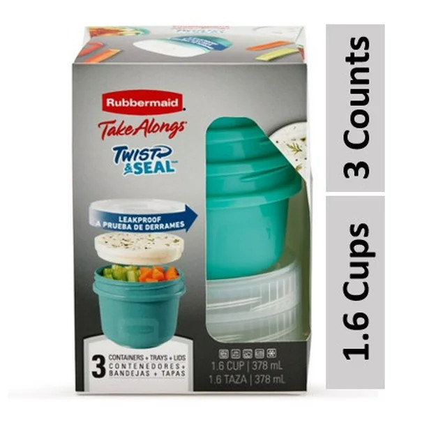 Rubbermaid TakeAlongs, 1.6 Cups, 3 Packs, Teal, Twist-an-Seal Meal Prep, Plastic Food Storage Con... | Walmart (US)