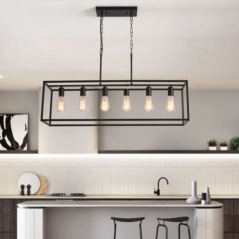 Barbara 6 Light Rectangle Chandelier,black Metal Linear Modern Pendant Lighting,industrial Cage K... | Wayfair North America