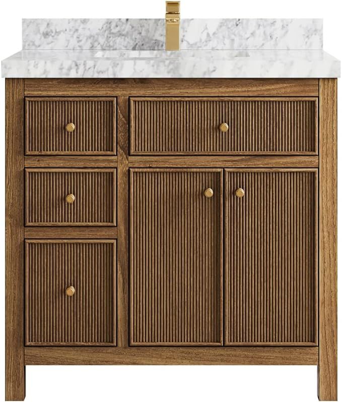 Amazon.com: Willow Collections Sonoma 36 in. W x 22 in. D Center Sink Right Teak Wood Vanity in G... | Amazon (US)