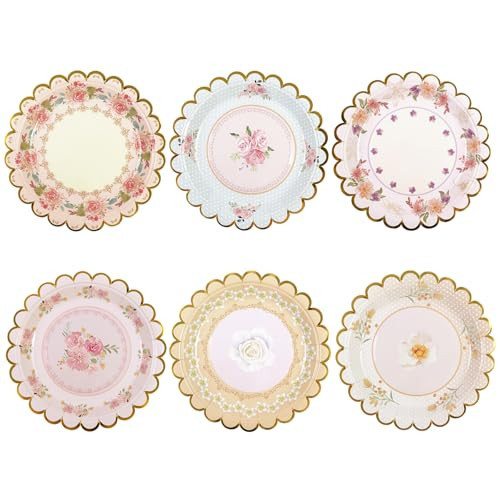 Xjoviative 48 PCS Vintage Floral Paper Plates 7 inch, Scalloped Flower Tea Party Plates Disposable Cake Dessert Plate for Birthday Bridal Shower Baby Shower Wedding Party Decorations (Floral) | Amazon (US)