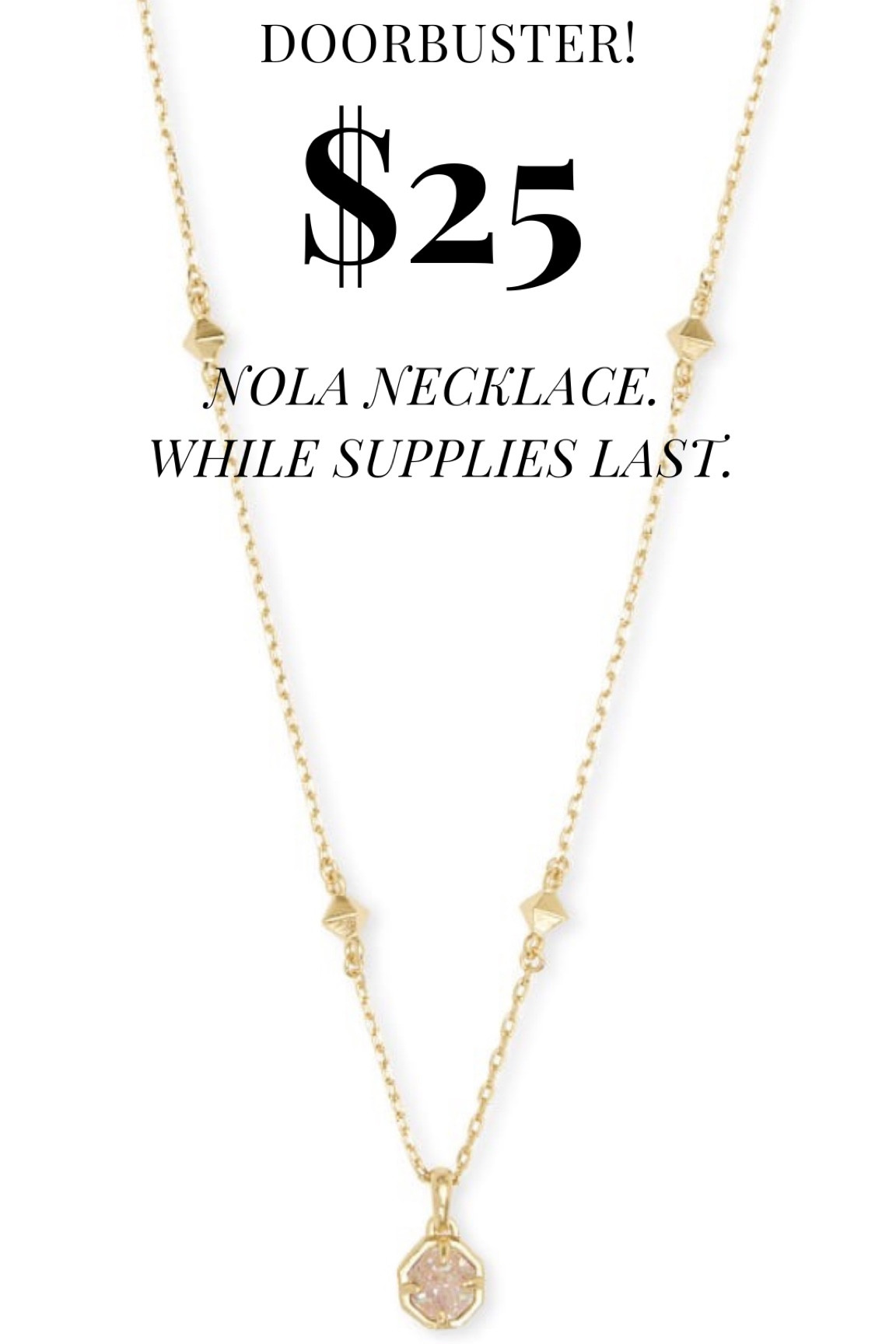 Another Doorbuster that will sell out FAST! Get the Nola necklace in Iridescent or Platinum Drusy for just $25 while supplies last! 

Yesterday’s sold out by 8:30 am so act fast!

2 for $60 on other Nola styles. And 30% off sitewide.

Gift for her.

#LTKCyberweek #LTKHoliday #LTKGiftGuide