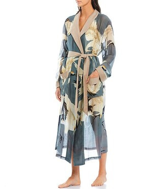 One Hundred Stars Stork Sky Print Woven Shawl Collar Long Sleeve Tie Waist Wrap Robe | Dillard's | Dillard's