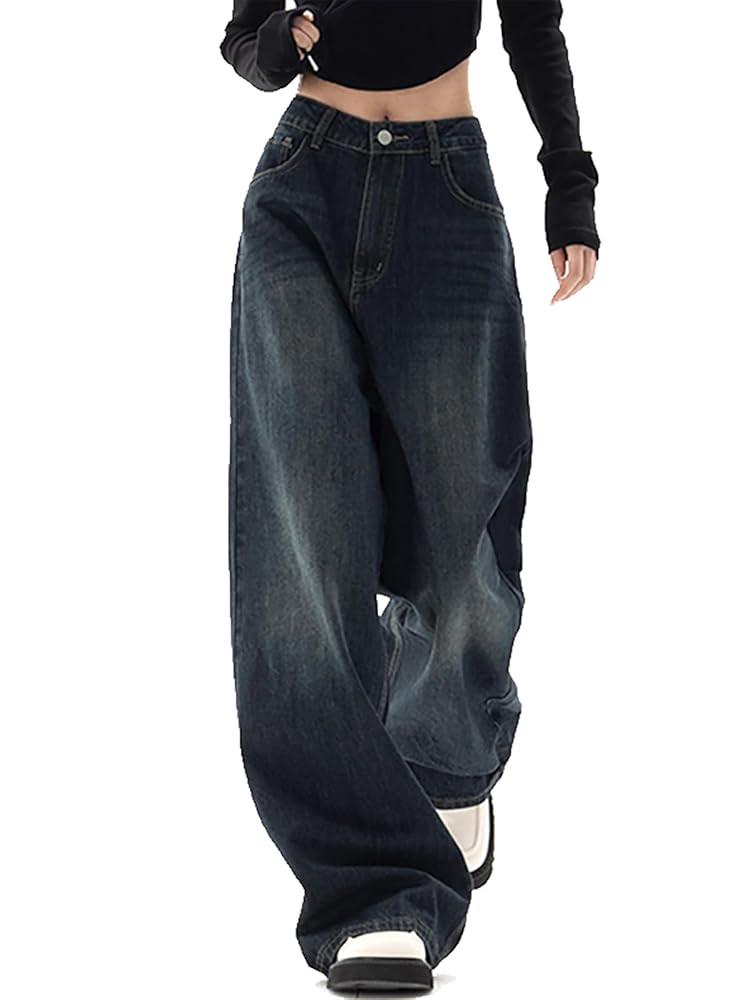 Xineicy Women's Jeans Y2K Wide Leg Baggy Jeans High Waist Loose Vintage 90s Boyfriend Denim Pants | Amazon (US)