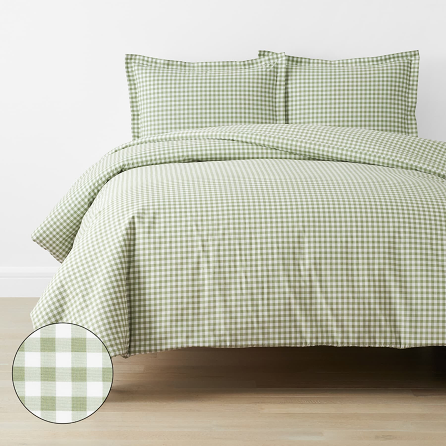 Gingham Classic Cool Organic Cotton Percale Duvet Cover Set - Moss, Full | The Company Store