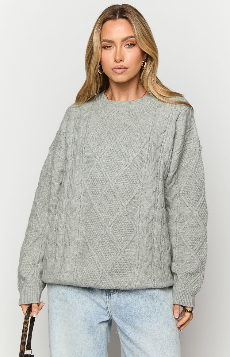 Hardy Grey Cable Knit Sweater | Beginning Boutique (US)