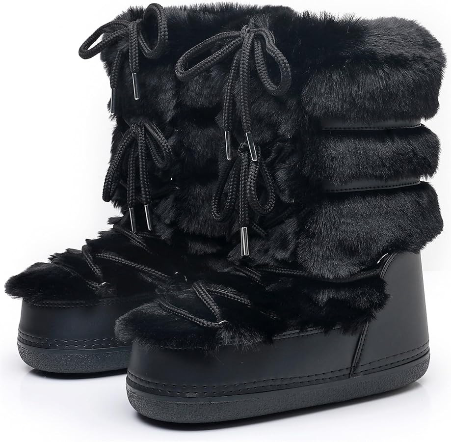 Furry Faux Fur Boots for Women - Fuzzy Winter Snow Boots - Fluffy Black White Pink Fur Boots - La... | Amazon (US)
