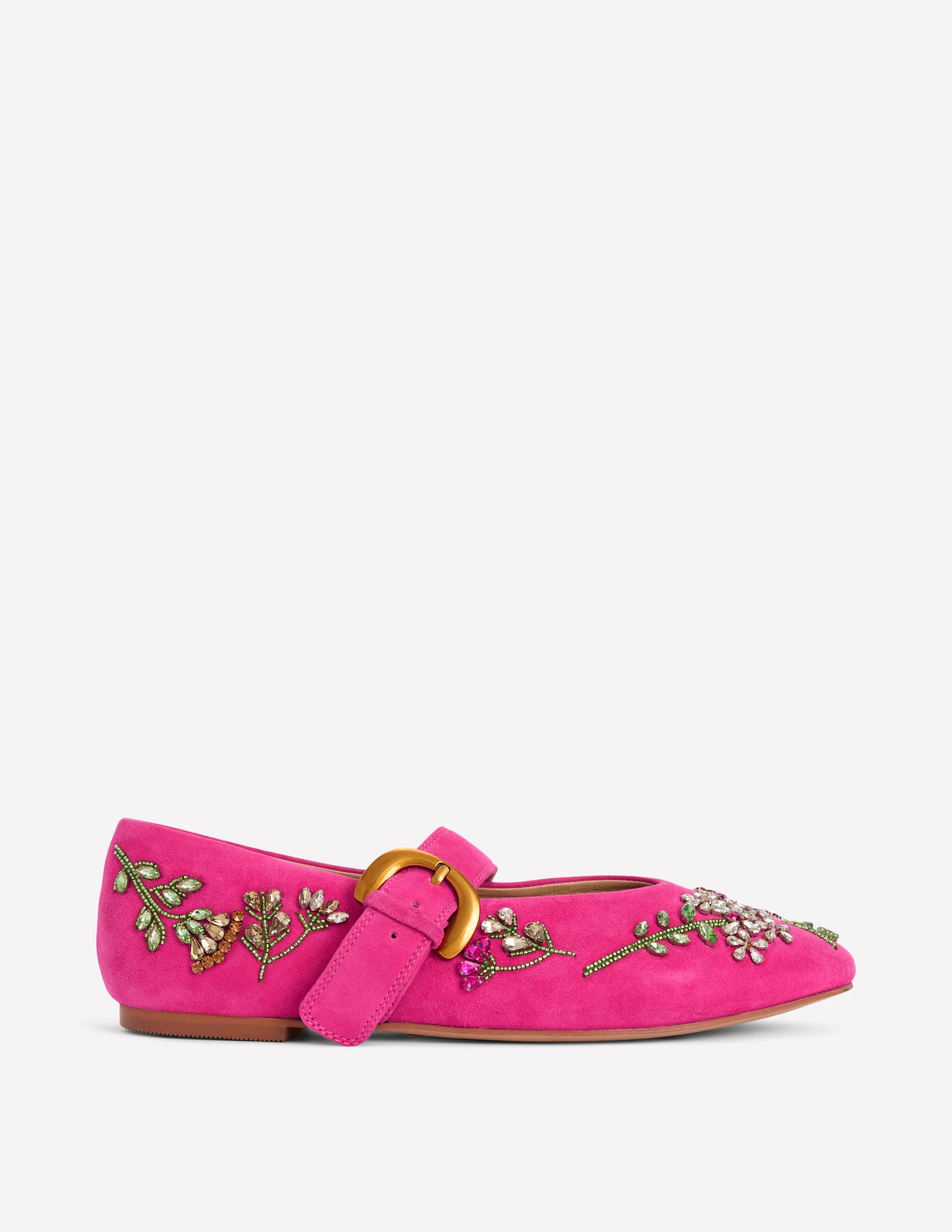 Kylie Flat Buckle Mary Janes-Embellished Pink | Boden (US)