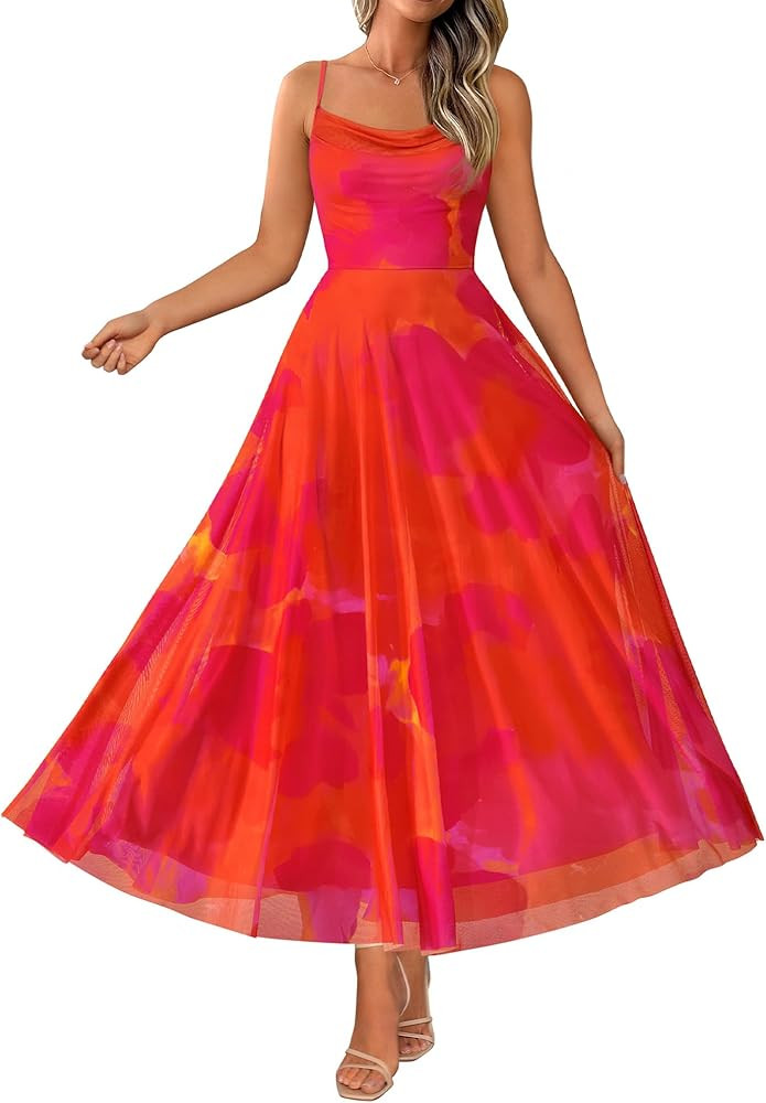 BTFBM Women Summer Floral Maxi Dresses Elegant Spaghetti Strap Dress Printed Party Dress Beach Lo... | Amazon (US)