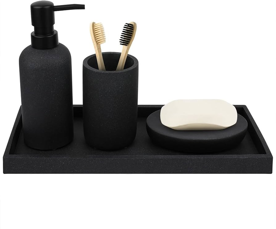 Bathroom Accessory Set-4 Pcs Complete Resin Bathroom Counter Vanity Accessories Sets Vanity Tray ... | Amazon (US)