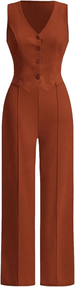Floerns Women's 2 Piece Outfits Sleeveless Button Front Vest Blazer Jacket & Pants Business Suit ... | Amazon (US)