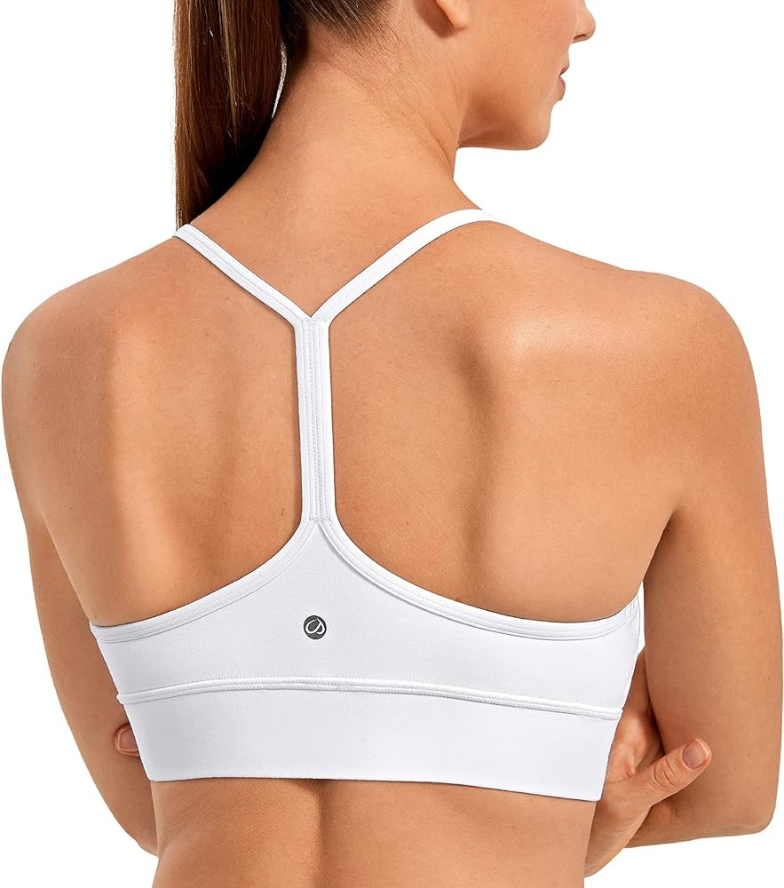 CRZ YOGA Butterluxe Womens Y-Back Racerback Sports Bra - Spaghetti Straps Wireless Scoop Neck Ath... | Amazon (US)