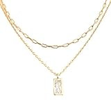 layered necklace: cubic zirconia RECTANGLE; gold plated chain and pendant (simple, everyday, dainty) | Amazon (US)