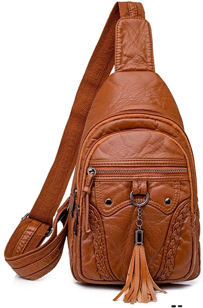 Small Leather Sling Bag, Shoulder Sling Bag, Crossbody Sling Backpack for Women Men Purse | Amazon (US)