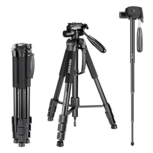 NEEWER Portable Aluminum Alloy Camera 2 in 1 Tripod Monopod Max. 70"/177cm with 3 Way Swivel Pan Head and Carrying Bag for DSLR, DV Video Camcorder (SAB264, Black) | Amazon (US)