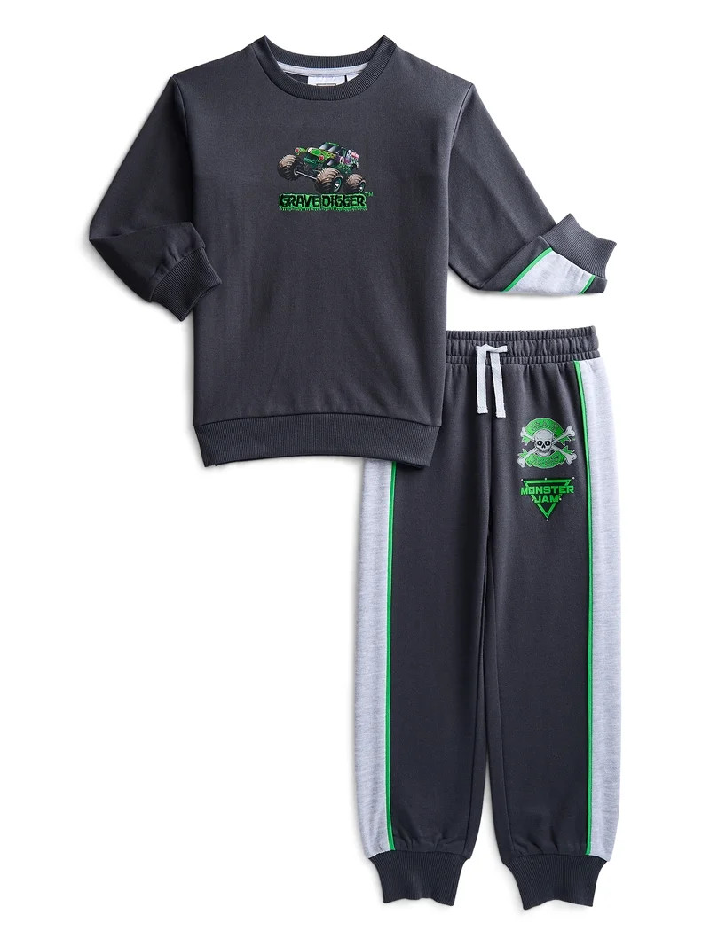 Monster Jam Boys Grave Digger Fleece Crewneck and Pants, 2-Piece Set, Sizes 4-12 | Walmart (US)