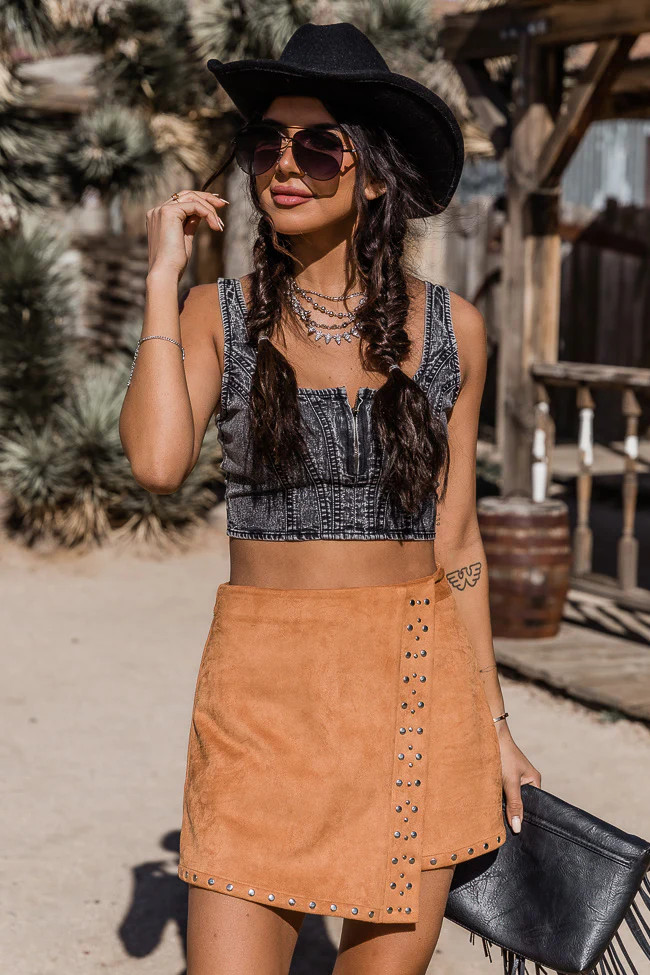 Sounds Like A Memory Black Acid Wash Denim Crop Tank | Pink Lily