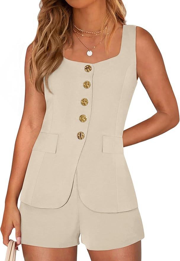 PRETTYGARDEN Womens 2 Piece Matching Sets 2026 Fashion Suit Vest Tops Shorts Set Spring Business ... | Amazon (US)