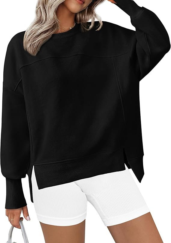 BTFBM Women's Casual Crewneck Sweatshirts 2025 Spring Fall Clothes Long Sleeve Side Slit Workout ... | Amazon (US)