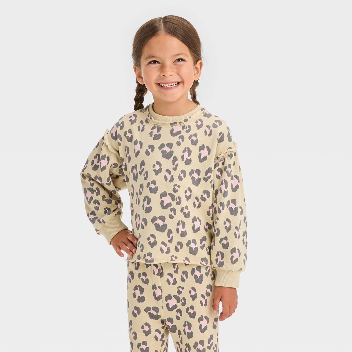 Grayson Mini Toddler Girls' Leopard French Terry Pull Sleeve Crewneck Sweatshirt | Target