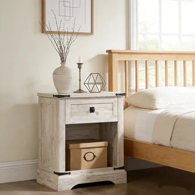 24" Farmhouse Nightstand With Charging Station, Rustic Weathered Wood Bedside Table With Drawer & Open Storage | Wayfair North America