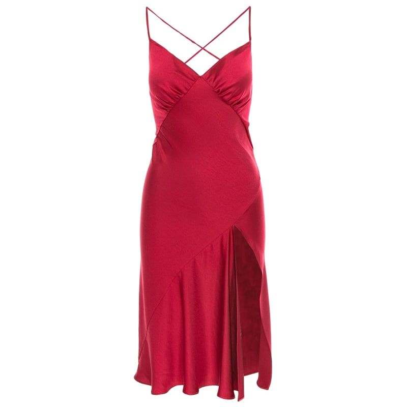 Seville Satin Midi Dress In Red | Wolf and Badger (Global excl. US)
