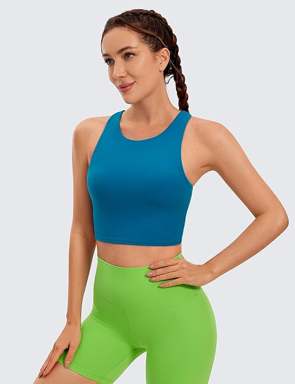 CRZ YOGA Womens Butterluxe Racerback High Neck Longline Sports Bra - Padded Workout Crop Tank Tops w | Amazon (US)