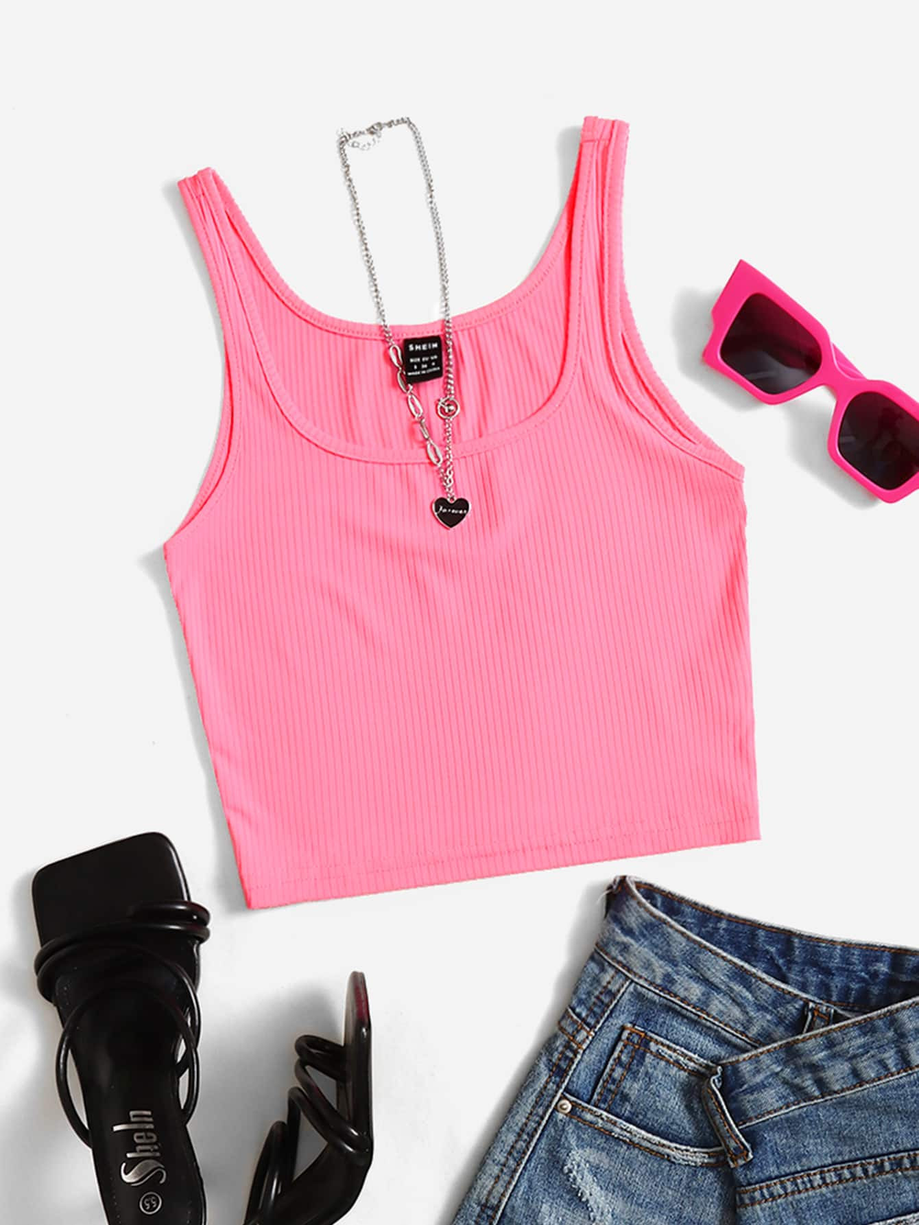 SHEIN EZwear Rib-knit Crop Tank Top | SHEIN