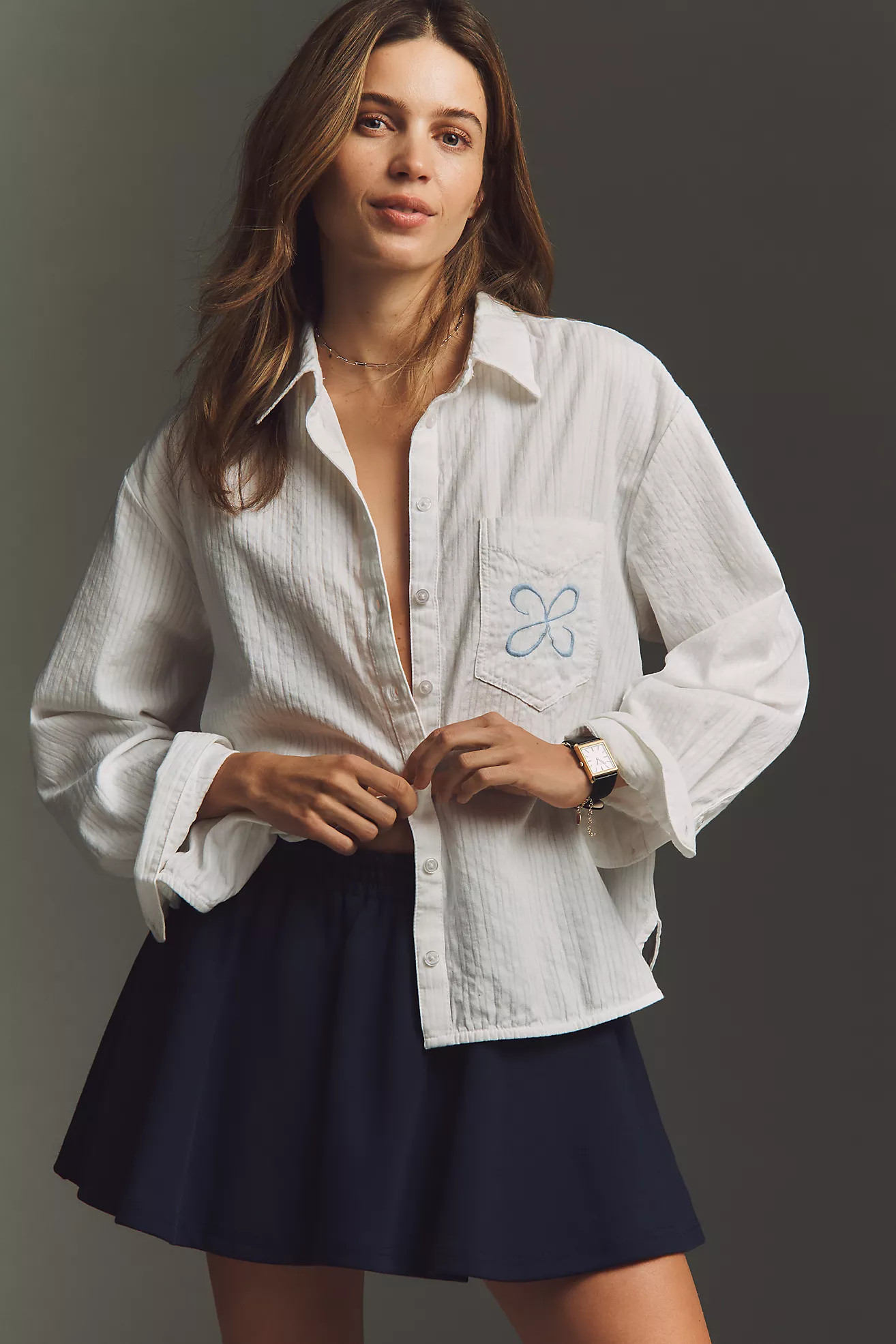 The Shrunken Bennet Seersucker Buttondown Shirt by Maeve | Anthropologie (US)