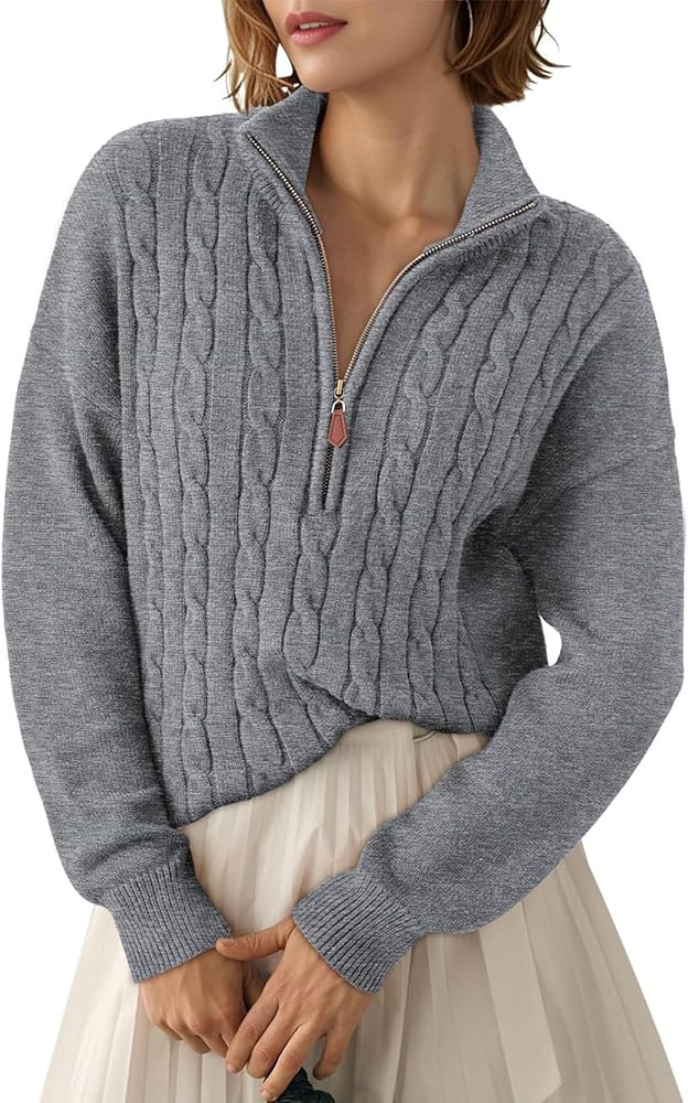 Dokotoo Quarter Zip Ribbed Cable Knit Pullover Sweaters | Amazon (US)