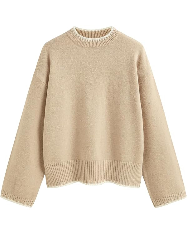 CIDER Womens Sweater Long Sleeve Split Hem Color Block Crew Neck Tops Fall Outfits | Amazon (US)