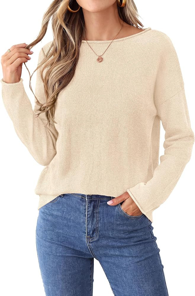 CFLONGE Womens Fall Oversized Sweaters Rolled Neck Knit Tops | Amazon (US)