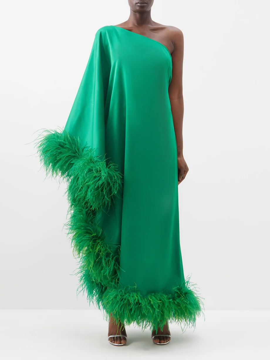 Extravaganza one-shoulder feather-trim crepe gown | Matches (US)