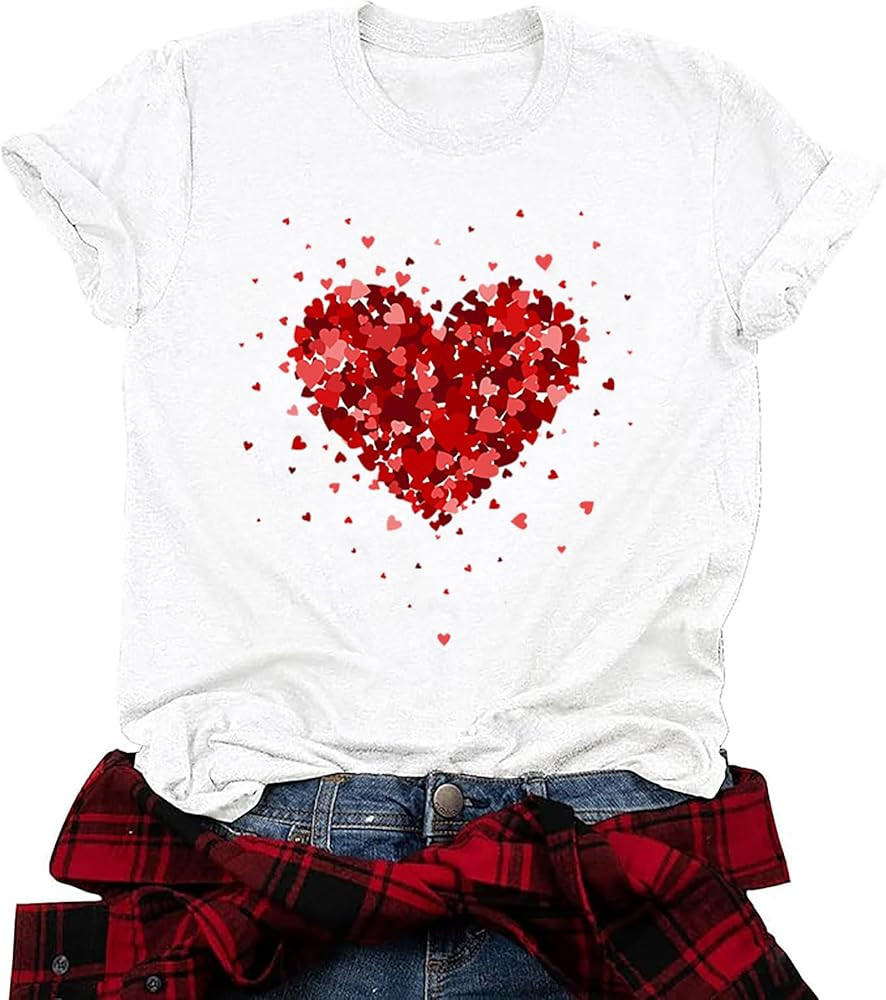 Valentine's Day Shirt for Women Casual Girl Friend Gift T Shirt Cute Love Heart Graphic Tees Shor... | Amazon (US)