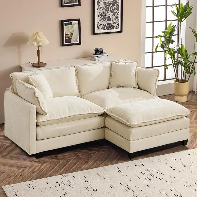 77.95" Chenille Sectional Sofa, Comfy L Shaped Modular Coush Sofa with Ottoman, Modern 2 Seat Cou... | Amazon (US)