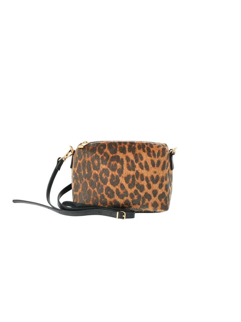 Time and Tru Women's Faux Fur Mini Crossbody Bag, Leopard/Black | Walmart (US)