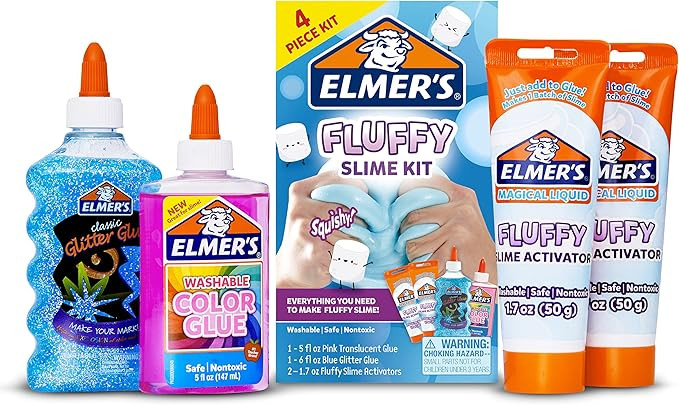ELMER'S Fluffy Slime Kit, Includes Translucent Color Glue, Glitter Glue, Fluffy Slime Activator, ... | Amazon (US)