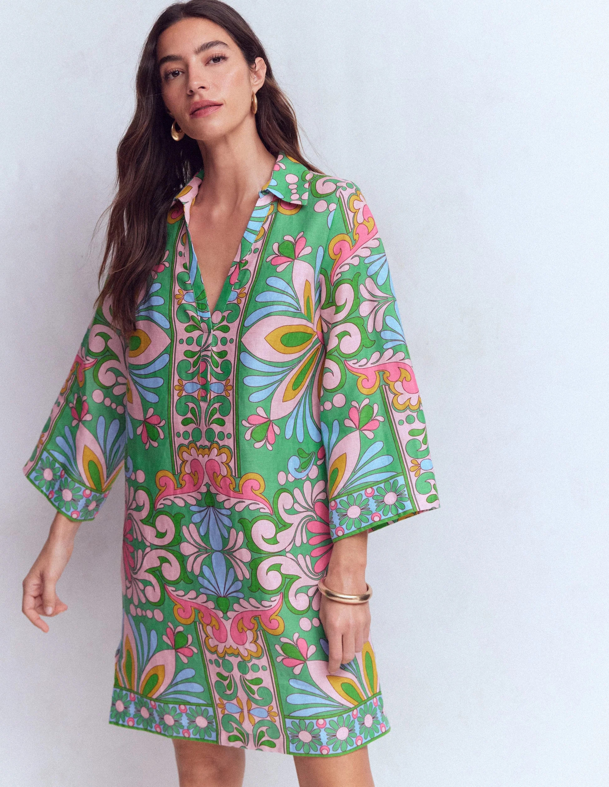 Carmen Linen Short Dress-Multi, Bloom Tapestry | Boden (US)