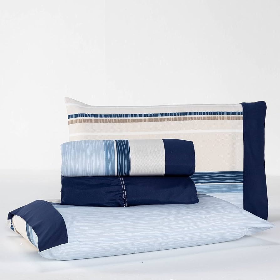 Jogo de Lençol Queen 4 Peças Estampado 200 Fios Casa Dona (Azul e Listras) | Amazon (BR)