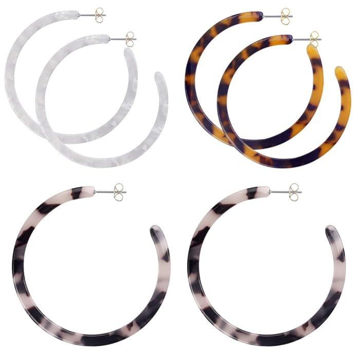 Tortoise Shell Hoops Earring Bohemian Mottled Resin Statement Earrings Jewelry Sets for Women Gir... | Amazon (US)