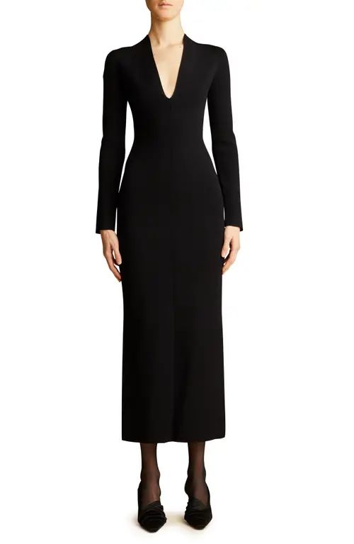 Khaite Odette Long Sleeve Sweater Dress in Black at Nordstrom, Size Small | Nordstrom