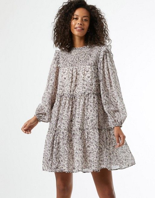 Miss Selfridge chiffon smock dress in purple floral | ASOS (Global)