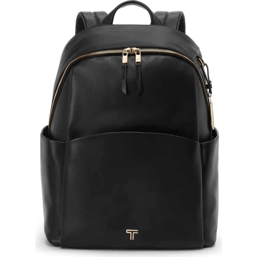 TUMI Voyageur Raina Large Leather Backpack in Black/light Gold at Nordstrom | Nordstrom
