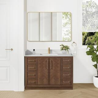 ROSWELL Jakarta 48 in. W. x 22 in. D x 33.9 in. H Single Bath Vanity in Aged Dark Brown Oak with ... | The Home Depot
